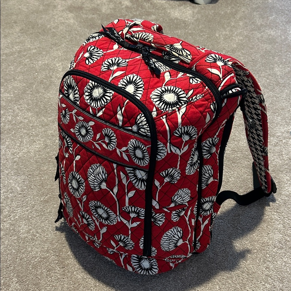 Vera Bradley Black,Red, White Decco Daisy Floral Quilted Backpack